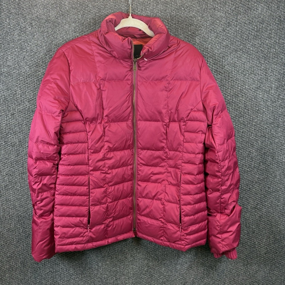 Talbots Quilted Down Filled Puffer Jacket M Mock Neck Pocket Pink Packable